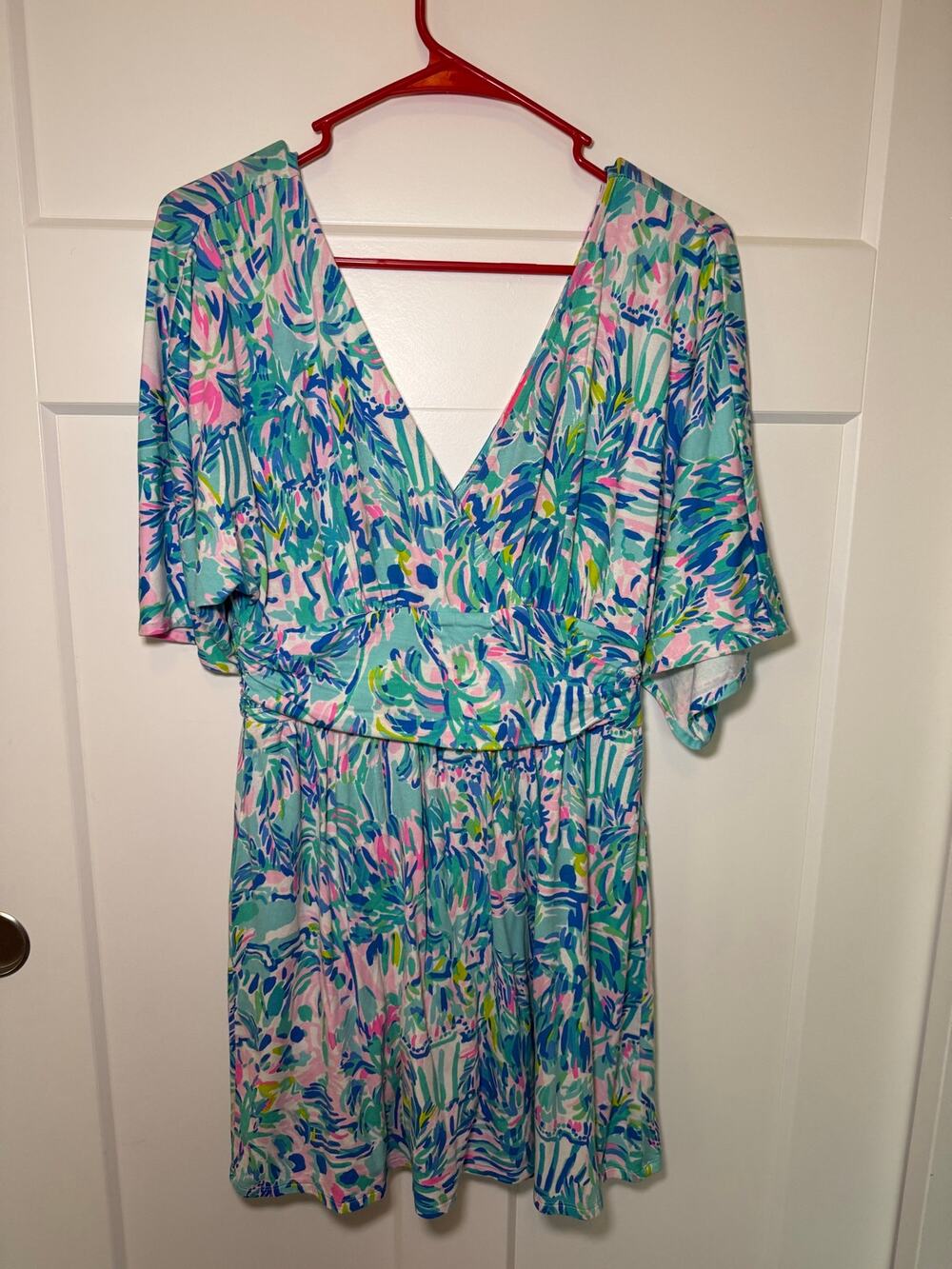 Lilly Pulitzer Romper Size Small Blue Pink Tropical Print Wrap Front
